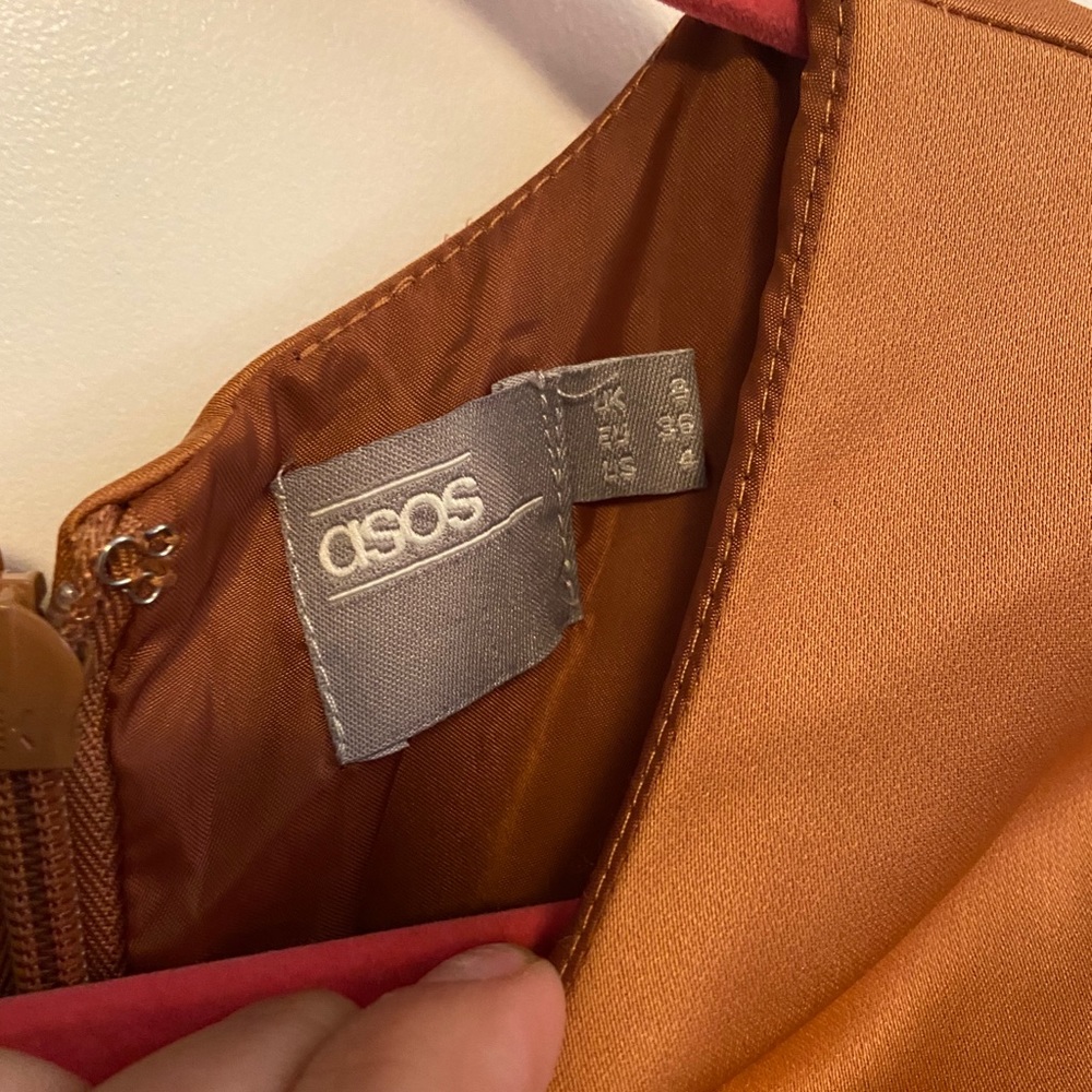 ASOS Bonded Off Shoulder Gold Jumpsuit Size 4 - Picture 7 of 10